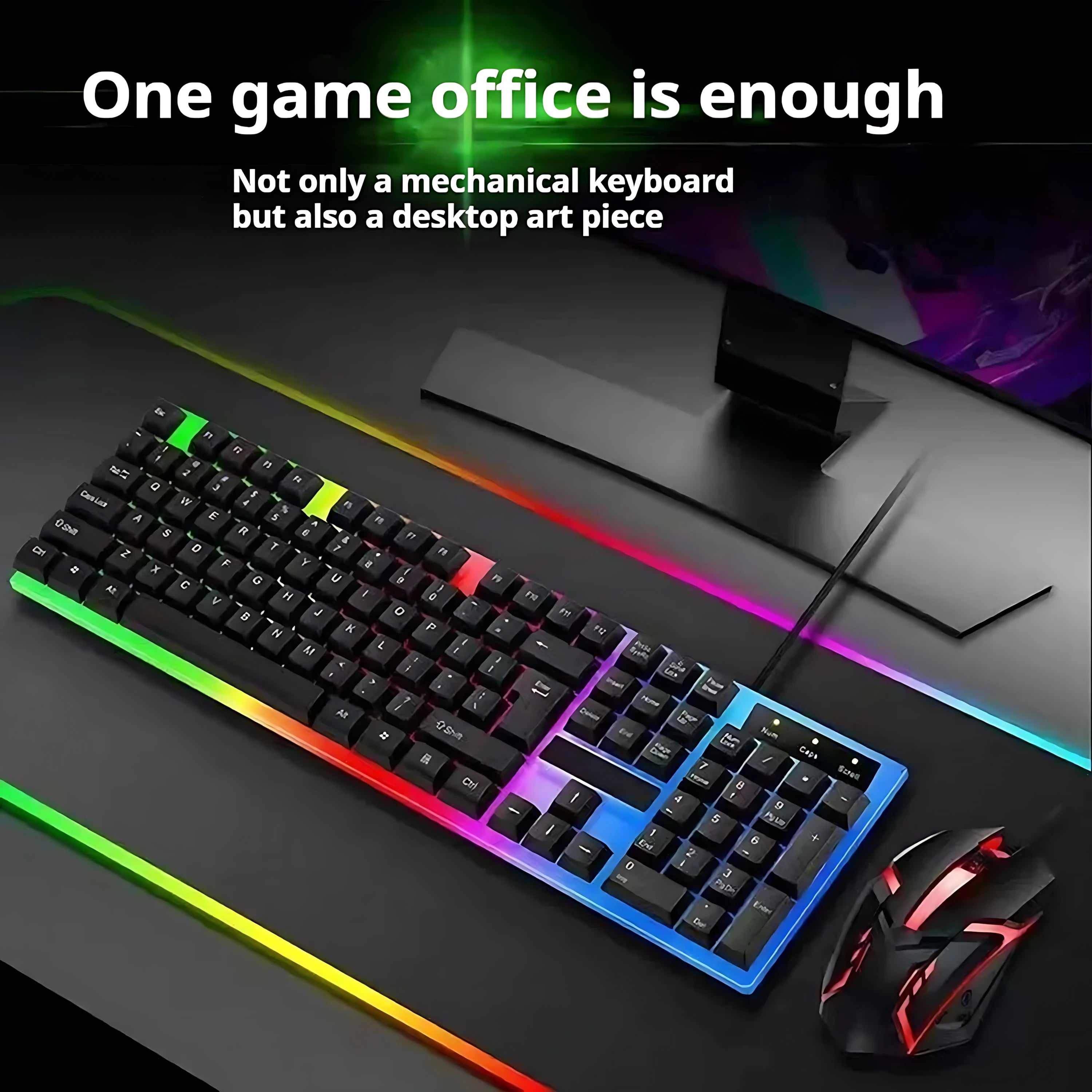 Rainbow Backlit Wired Keyboard and Mouse,Floating Keycap Strong, Wear-resistant, Comfortable Feel Keyboard for Business Office